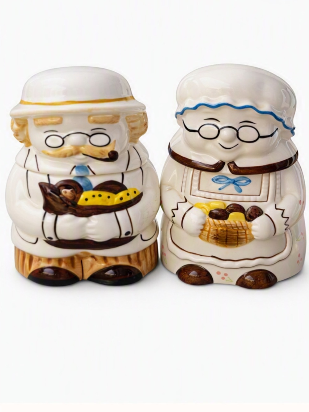 Vintage Grandma & Grandpa Ceramic Cookie Jars Set of 2 | Retro Kitchen Decor